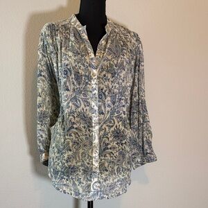 Anthropologie Blue and Cream Paisley Blouse